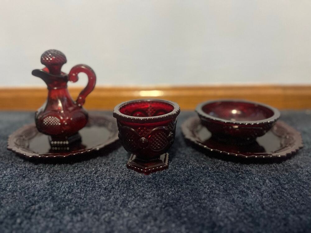 Vintage Avon 1876 Cape Cod Ruby Red Glass 5 Pc Set